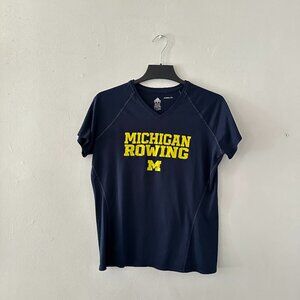 Adidas Michigan Rowing T-Shirt Navy Blue L Climalite V-Neck Wolverine
